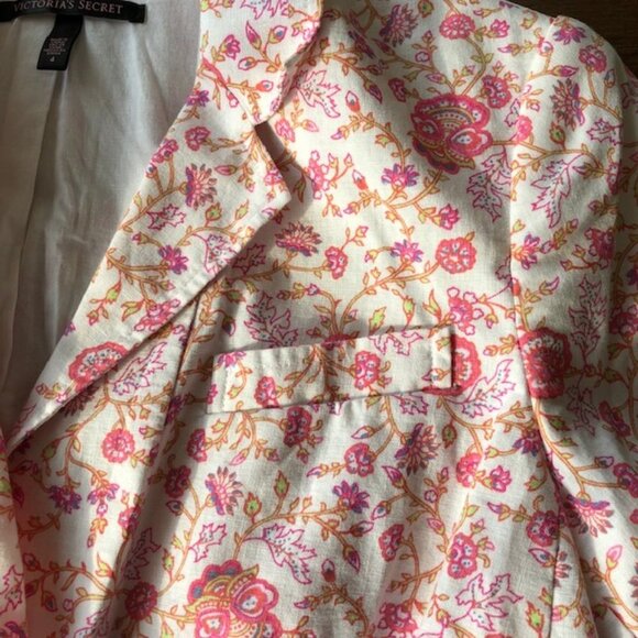 VICTORIA'S SECRET Linen Floral Print Lined 3/4 Sleeve Blazer 4 - Picture 6 of 17